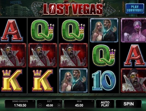 Комбінація символів на лінії в грі Lost Vegas