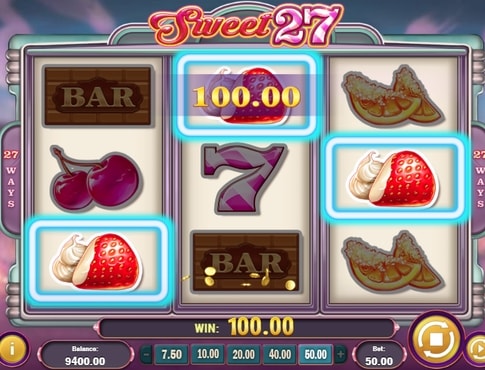 Виграшна комбінація символів в онлайн автоматі Sweet 27