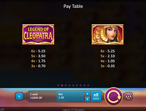 Таблиця виплат в слоті Legend of Cleopatra